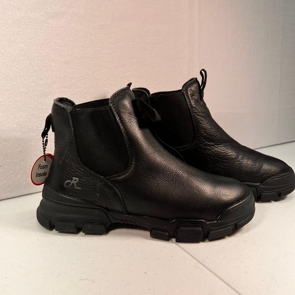 R Gravity Leather Pull On Shearling Lined Ankle Chelsea Boots Black Womens 8 NWT